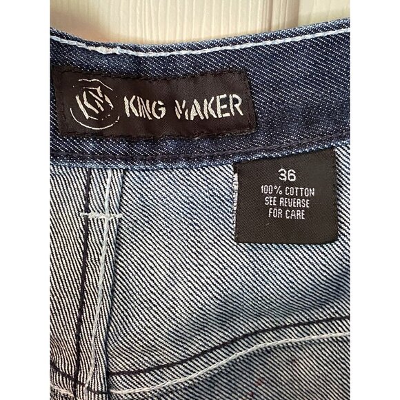 King Maker Custom Men's Jean Shorts 36x13 Straight Fit Dark Wash White Stars Red - Picture 13 of 15